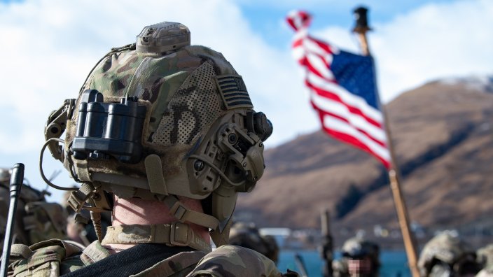 U.S. East Coast-based Naval Special Warfare Operators (SEALs), U.S. Army Green Berets from 10th Special Forces Group (Airborne), and Norwegian Special Operations Commandos prepare to conduct close quarters combat training aboard U.S. Coast Guard cutter USCGC Cypress (WLB 210), to strengthen interoperability with and develop skills in an extreme Arctic environment in Kodiak, Alaska, Feb. 24, 2024, during Arctic Edge 24. AE24 is an annual defense exercise for U.S. Northern Command emphasizing Joint Force operations in an extreme cold weather and high latitude environment and is designed to demonstrate the Command’s ability to conduct Globally Integrated Layered Defenses in the Arctic. (U.S. Navy photo by Mass Communication Specialist 1st Class Matthew Dickinson)