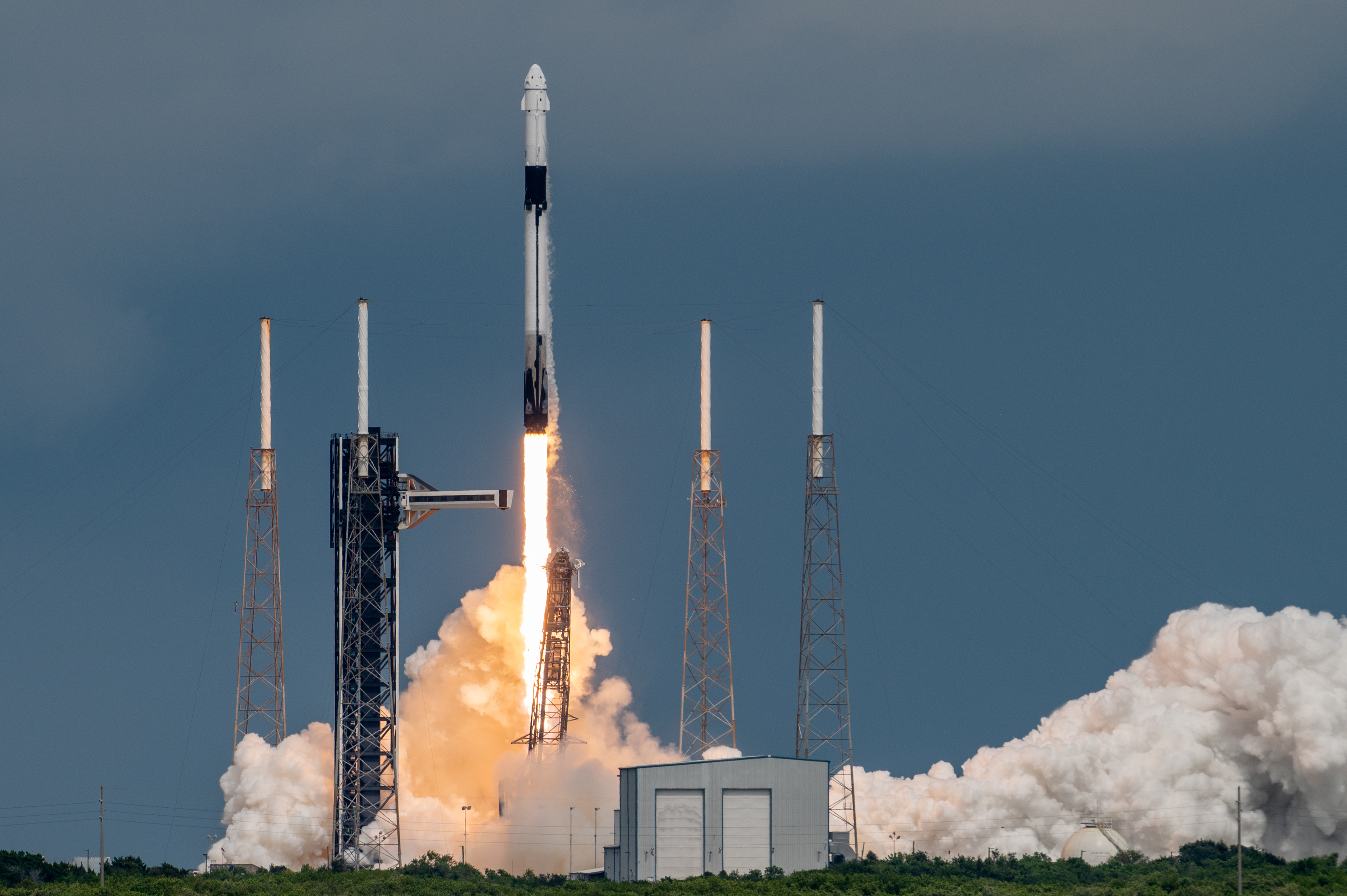 A SpaceX Falcon 9 rocket launches from Space Launch Complex 40 at Cape Canaveral Space Force Station, Florida, Sept. 28, 2024. The rocket carried U.S. Space Force Col. Nick Hague in a Dragon spacecraft that he is set to pilot to the International Space Station. This Crew-9 launch marks the first time that a USSF Guardian has launched into space. (U.S. Space Force photo by Senior Airman Spencer Contreras)