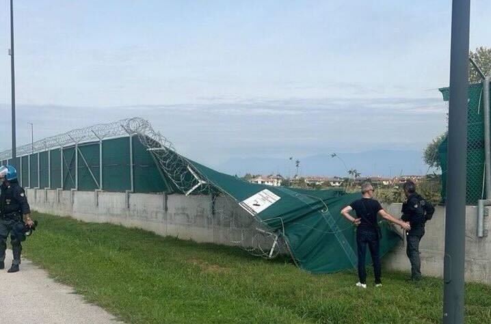 Damage to the fence at Caserma Del Din in Vincenza, Italy.