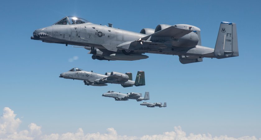 A KC-135R assigned to the Utah Air National Guard's 151st Air Refueling Wing conducts air refueling operations with A-10s assigned to the 23rd Fighter Group, Moody Air Force base, Georgia. The A-10s received fuel during their cross-country flight enroute to Nellis Air Force base, Nevada. (U.S. Air National Guard photo by Tech. Sgt. John Winn)