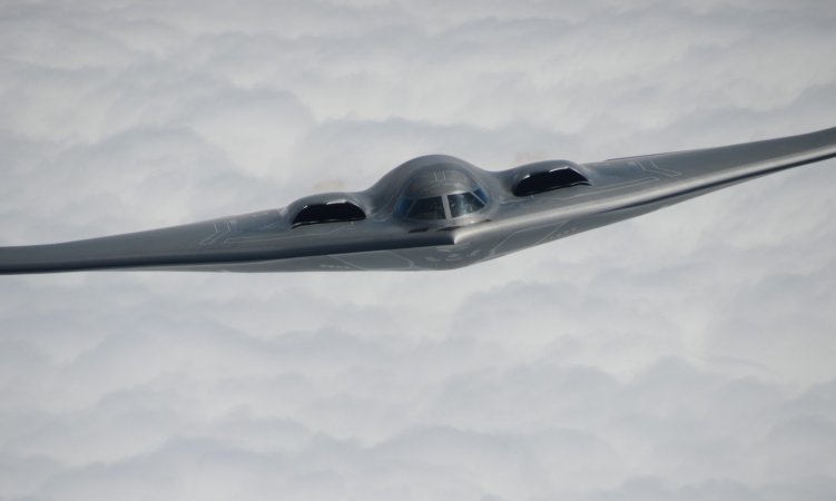 A US. Air Force B-2 Spirt assigned to the 509th Bomb Wing, Whiteman Air Force Base receives fuel from a U.S. Air Force KC-135 assigned to the 185th Air Refueling Wing, Iowa Air National Guard in the sky over northwest Missouri on August 29, 2018. U.S. Air National Guard photo by Senior Master Sgt. Vincent De Groot