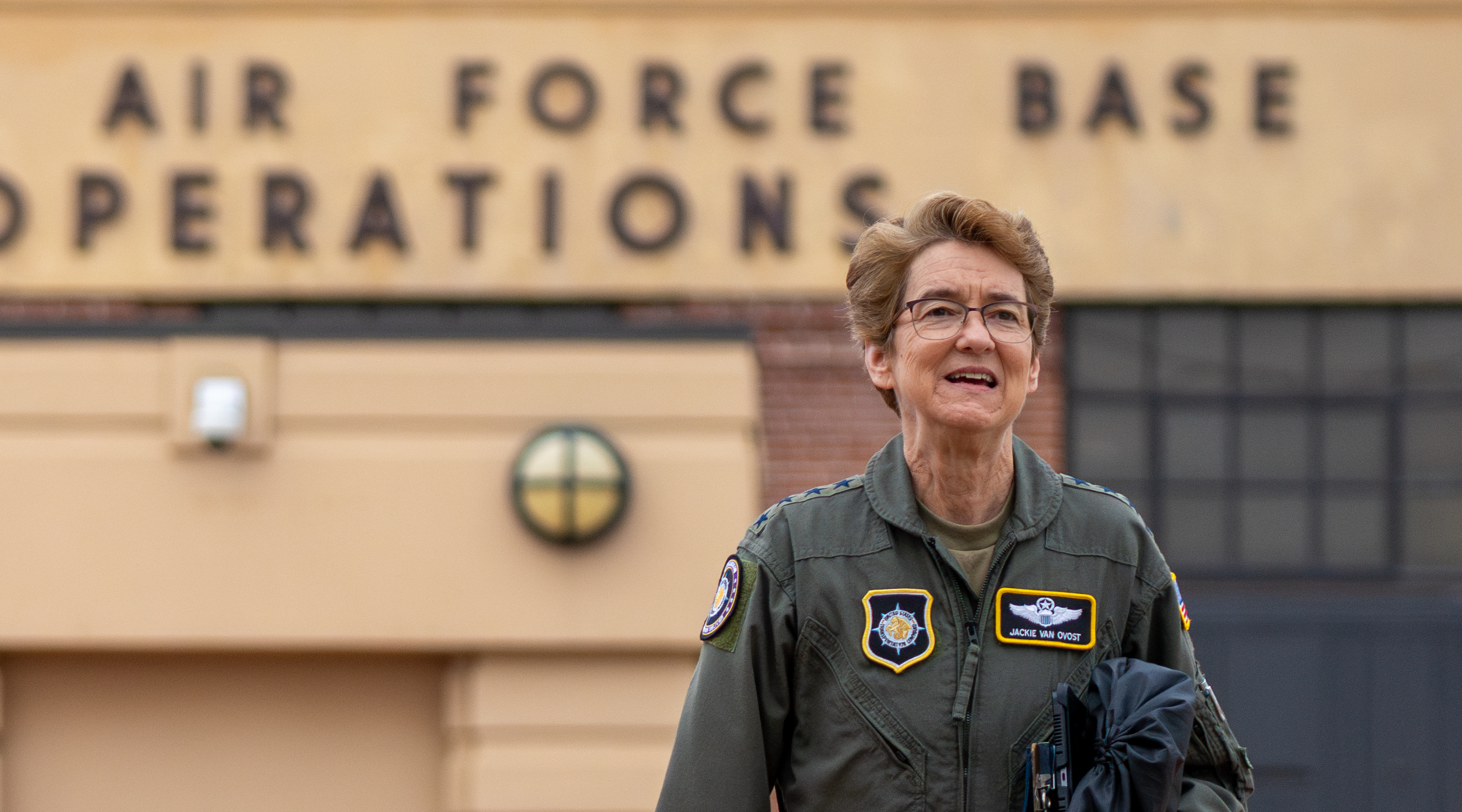 Gen. Jacqueline Van Ovost, Commander, U.S. Transportation Command, prepares to take her fini-flight at Scott Air Force Base, IL, Sept. 24, 2024. The fini flight is a long-standing Air Force tradition, marking a pilot's departure from a unit or the final time they fly an aircraft while in that role. (DOD photo by Iain Page)