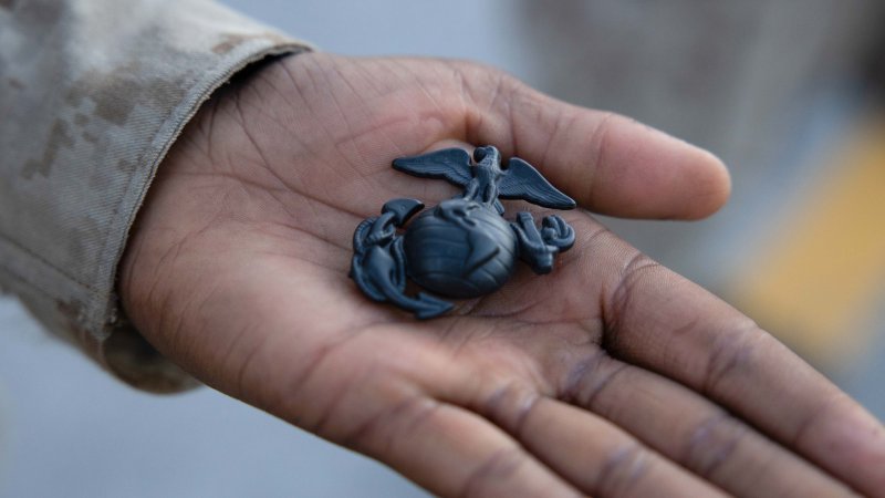 U.S. Marines with Papa Company, 4th Recruit Training Battalion, receive their Eagle, Globe and Anchor on Marine Corps Recruit Depot Parris Island, S.C., Oct. 21, 2022. The EGA is the official emblem and insignia of the Marine Corps. Marine Corps photo by Cpl. Luis Arturo Ponce Alavez Jr.