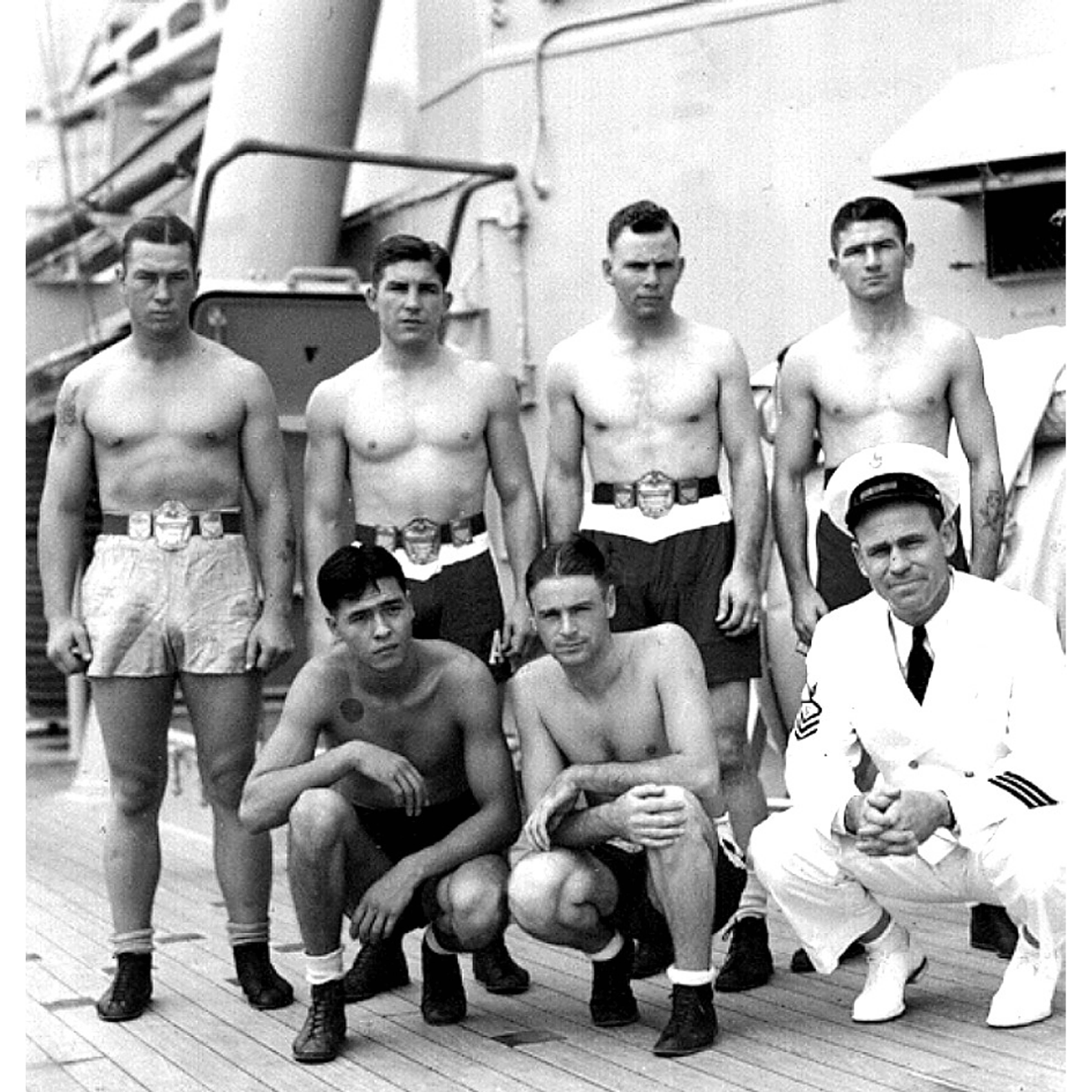 Joseph Spotswood and fellow sailors who participated in boxing aboard the USS Augusta