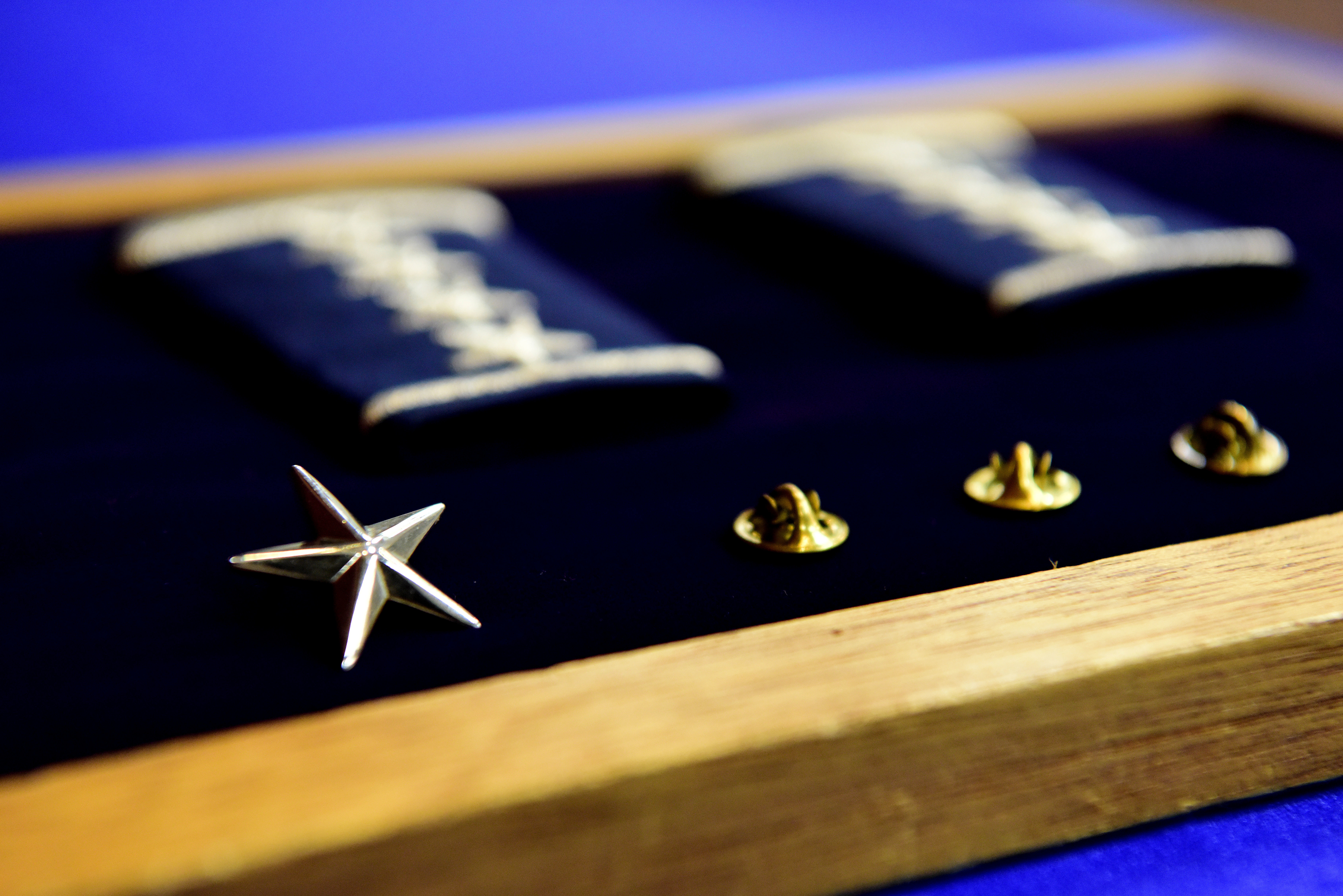 A star is on display during the promotion where Gen. Maryanne Miller received her fourth star. Miller later assumed command of Air Mobility Command at Scott Air Force Base, Illinois, Sept. 7, 2018, becoming both the first Reserve Airman to become a four-star general and the first Reserve Airman to command an Air Force major command outside of Air Force Reserve Command. (U.S. Air Force Photo by Staff Sgt. Michael Cossaboom)