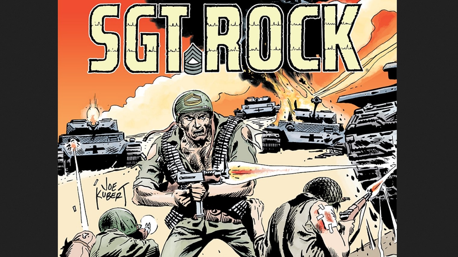 The cover of DC Showcase: Sgt. Rock, showing the titular character and other American GIs fighting Nazi tanks.