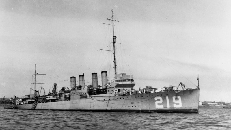 The USS Edsall floating on the water off of California.