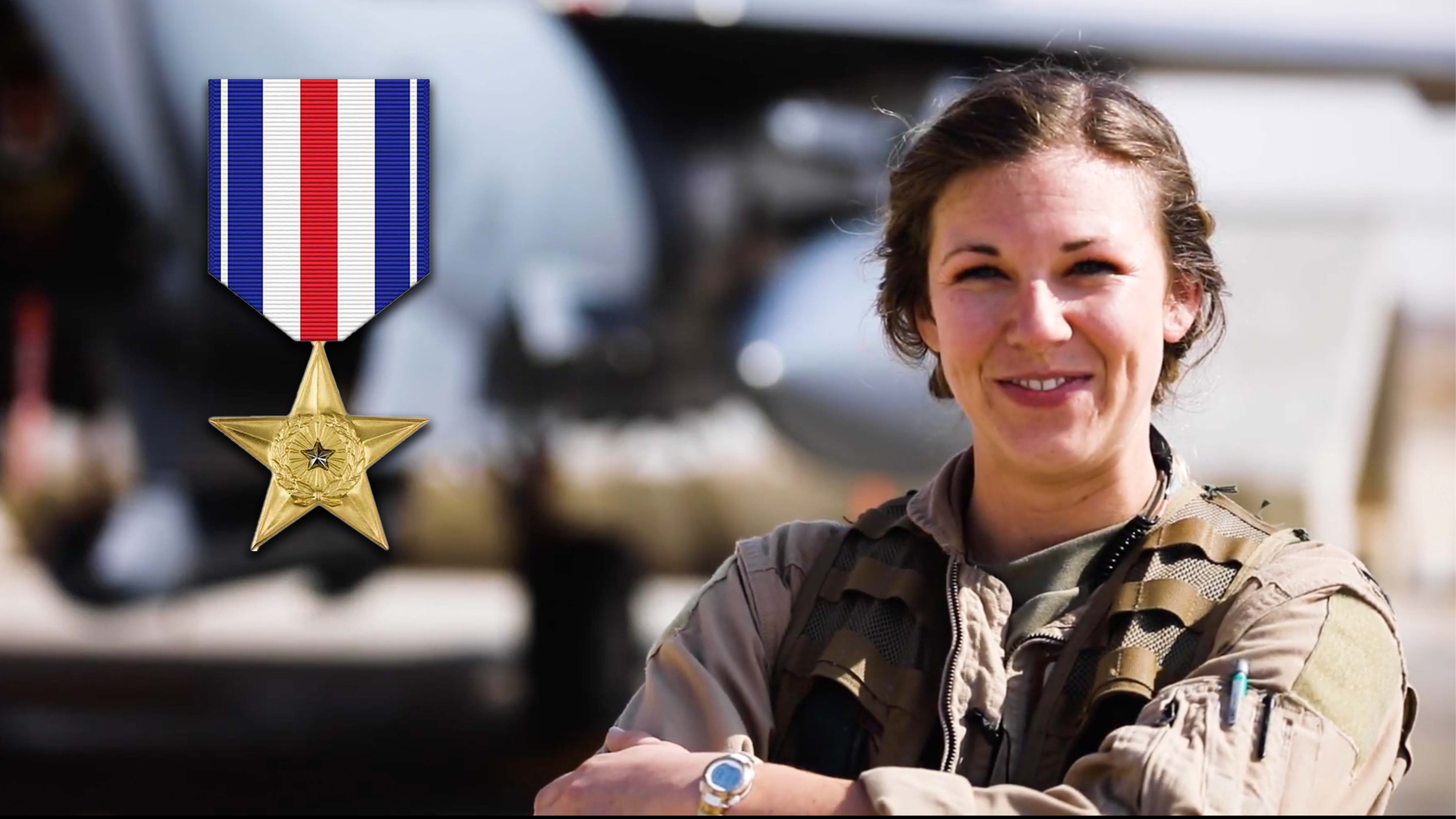 Air Force Capt. Lacie Hester being congratulated by fellow decoration recipients on Nov. 12, 2024.