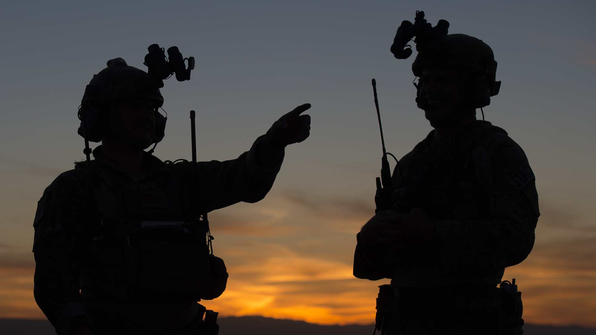 Airmen assigned to the 124th Air Support Operations Squadron train with A-10 Thunderbolt IIs, assigned to the 190th Fighter Squadron, during a night close air support training mission at the Saylor Creek Range near Bruneau, Idaho on Sept. 25, 2018. The training started right before sunset and went well into the night, providing essential training to both the pilots and ASOS tactical air control party Airmen. (U.S. Air National Guard photo by Master Sgt. Joshua C. Allmaras)