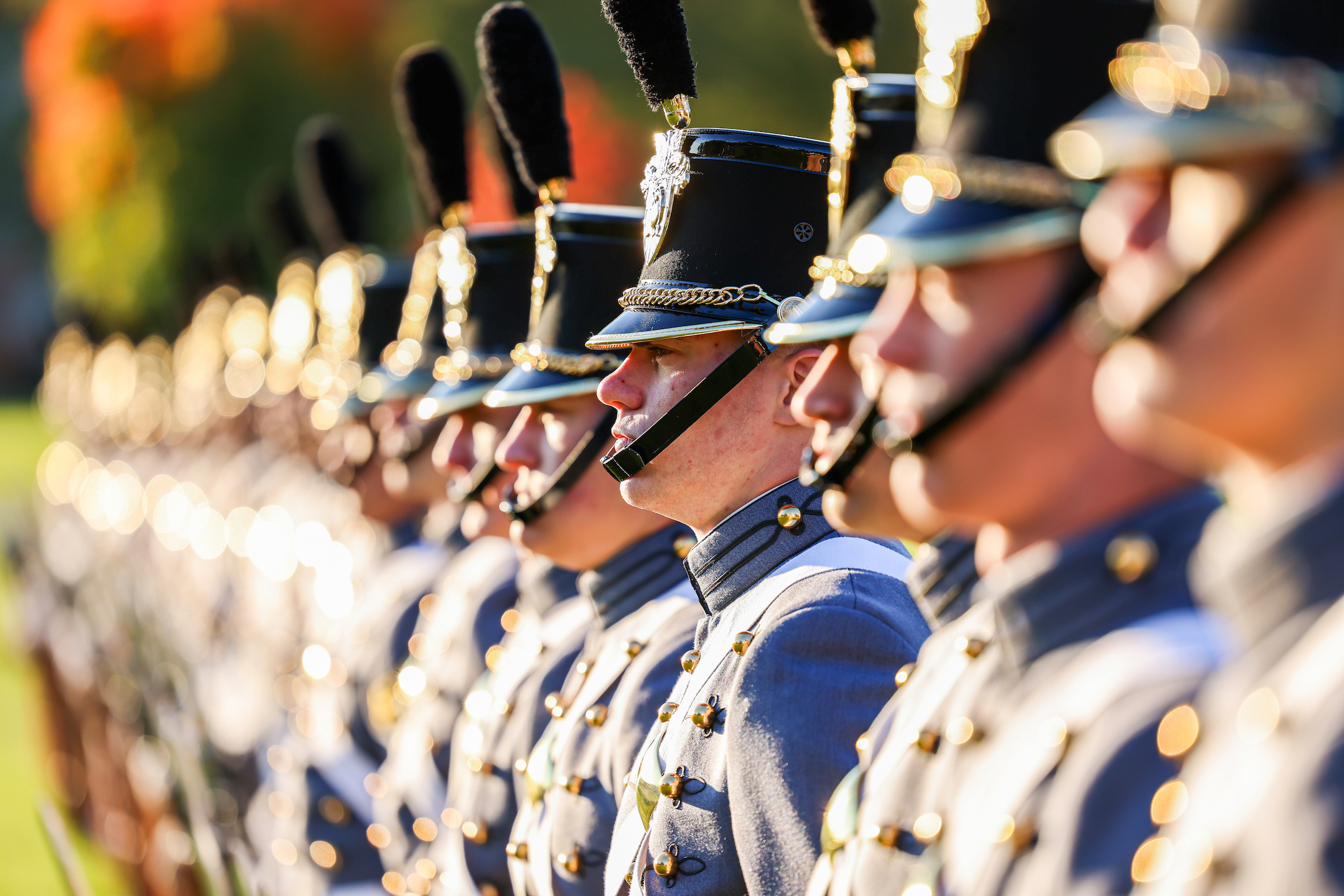 Cadets stand in a cordon during the U.S. Military Academy homecoming weekend alumni wreath laying ceremony at the Thayer Monument at West Point, New York, on Oct. 19, 2024.. (U.S. Army photo by Sgt. 1st Class Alan Brutus)