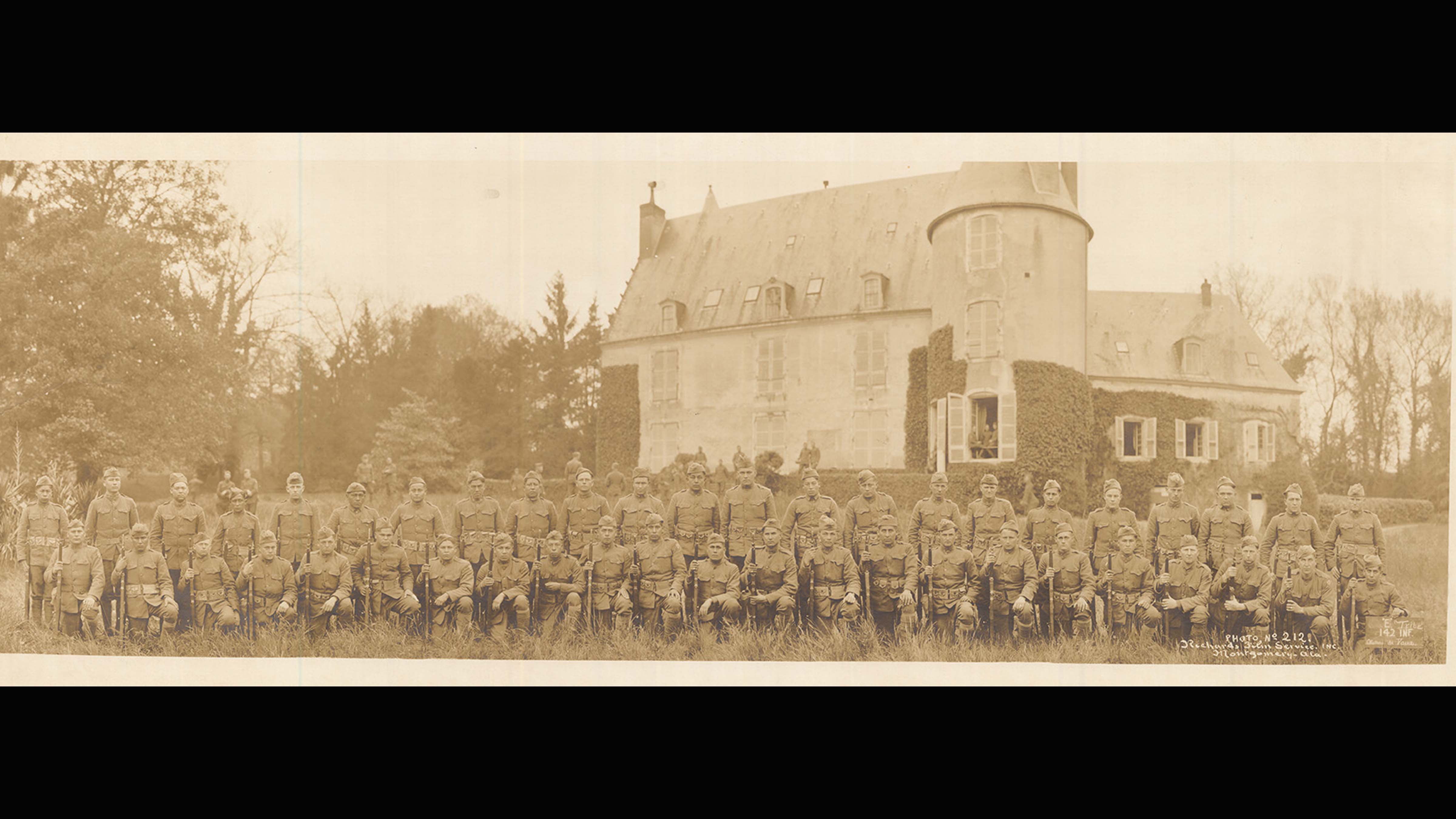 Native American soldiers of Company E, 142nd Infantry, 36th Division in France.