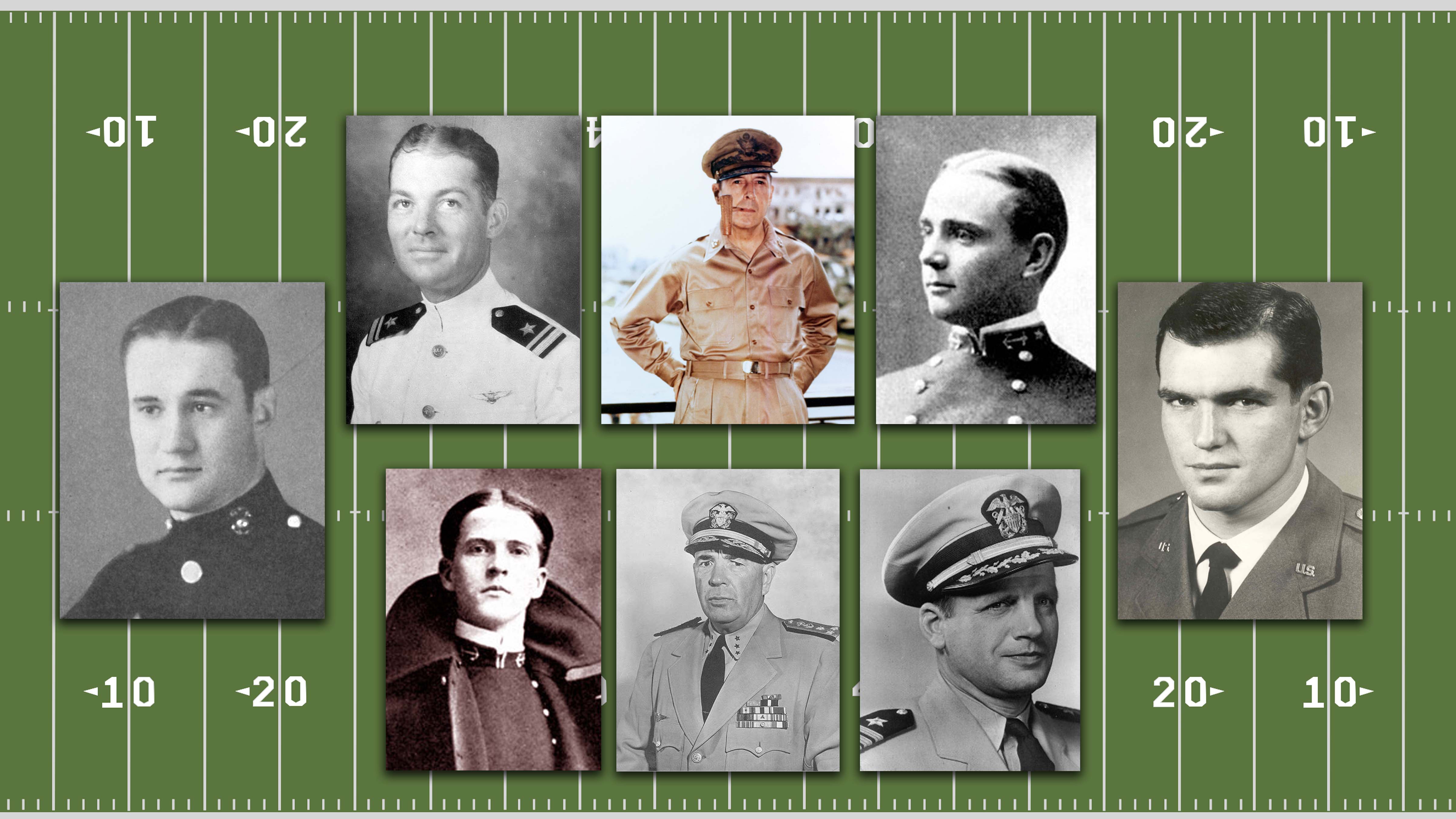 Eleven officers from the Naval Academy and Military Academy, West Point have played football for their respective teams and earned the Medal of Honor.