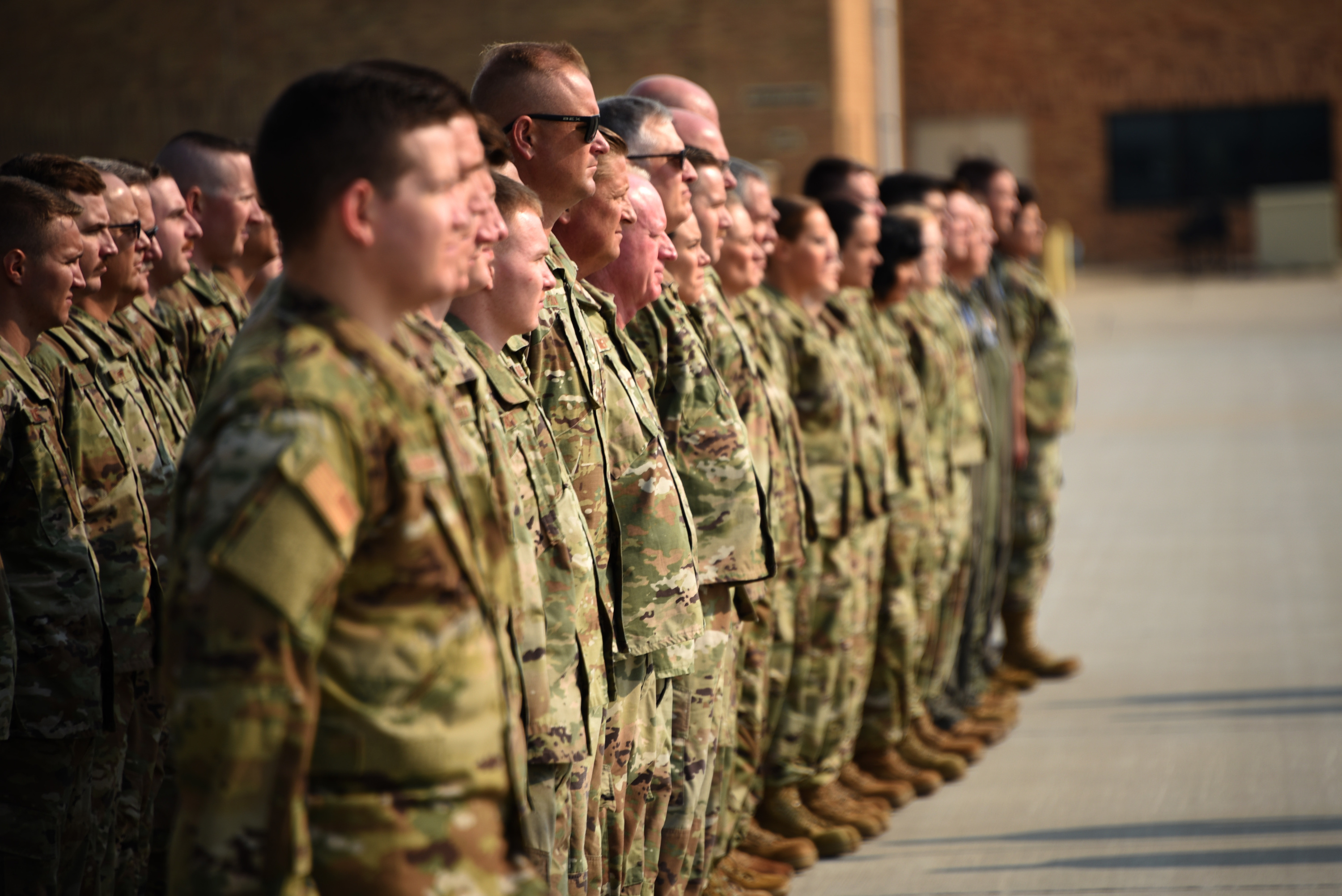 Airmen of the Iowa Air National Guard’s 185th Air Refueling Wing take part in a 9/11 20th anniversary ceremony in Sioux City, Iowa September 11, 2021. During the ceremony 185th Wing Commander Col. Muckey reminded members of the importance of remembering the events that took place on September 11, 2001 and the many achievements the unit had accomplished since. (U.S. Air National Guard photo by Tech. Sgt. Ter Haar/Released)