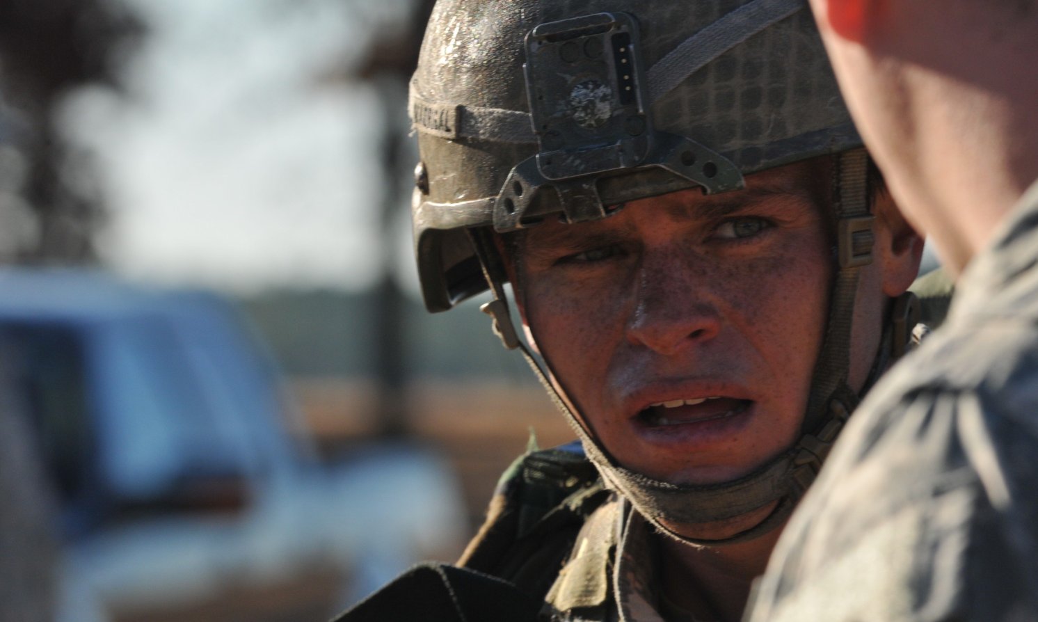 Sgt. Manfredo M. Madrigal III, a paratrooper assigned to 1st Battalion, 325th Airborne Infantry Regiment, 82nd Airborne Division, catches his breath after completing a strenuous, 20 km ruck march to earn his Expert Infantryman Badge on Fort Bragg, N.C., Nov. 21, 2014. (82nd Airborne Division photo by Sgt. Eliverto V. Larios/Released)