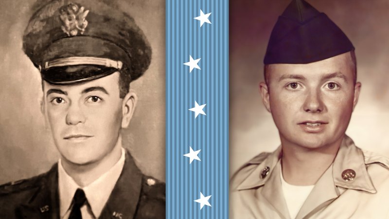 A composite of two men in military uniform. Both are wearing hats.