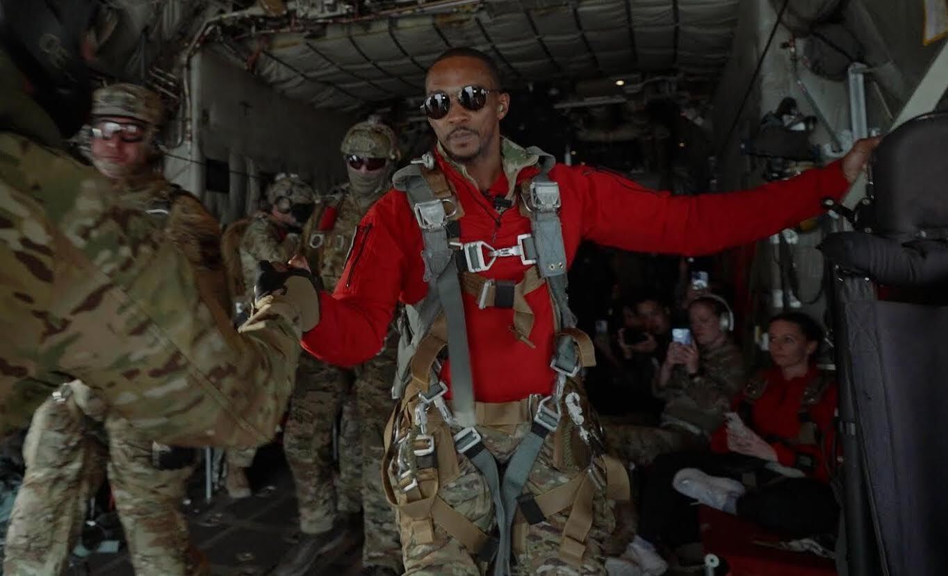 Actor Anthony Mackie recently jumped with Air Force PJ's ahead of the release of "Captain America: Brave New World."