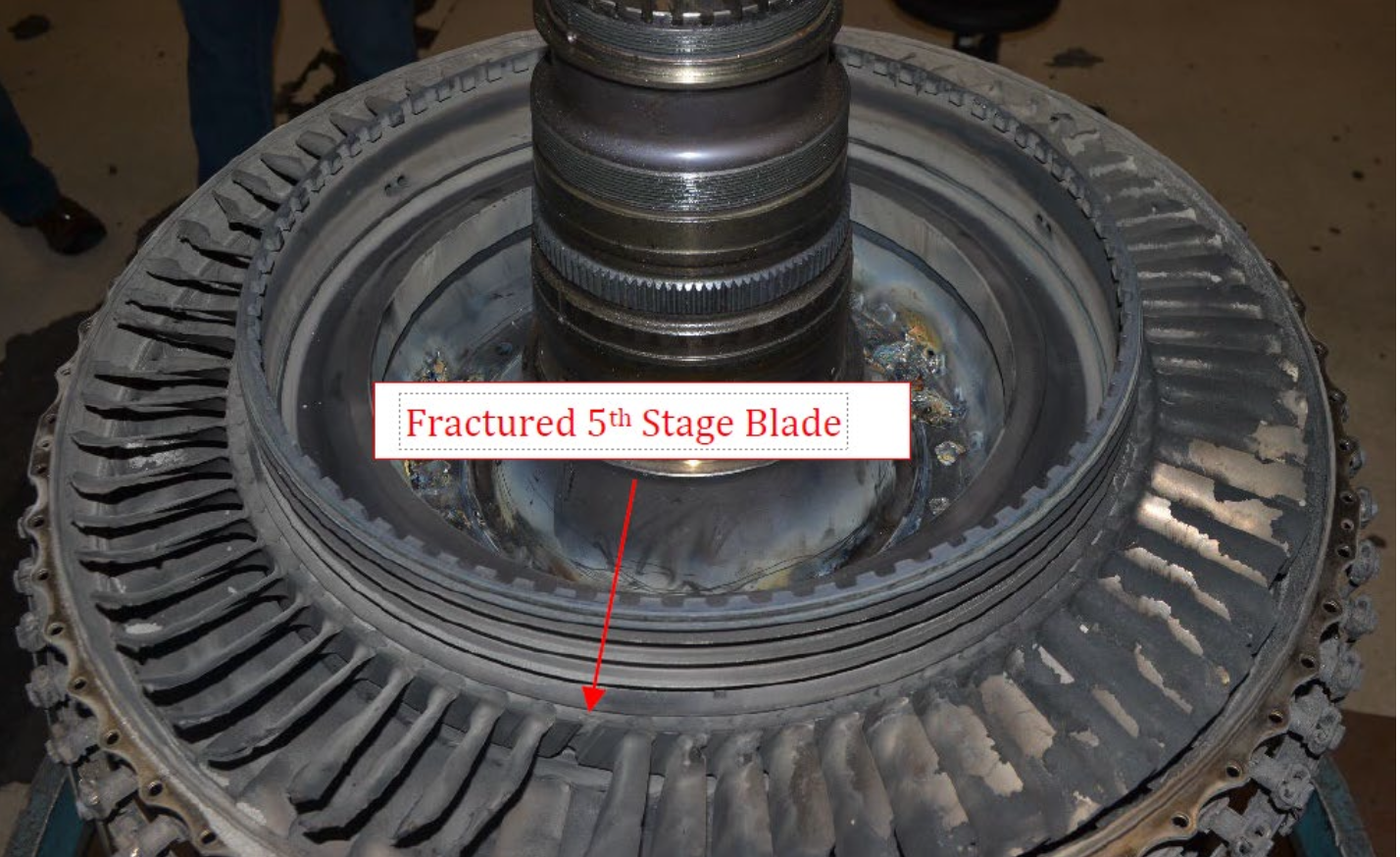 A photo from the accident investigation report shows the missing fan blade, or vane, recovered from the crashed F-16.