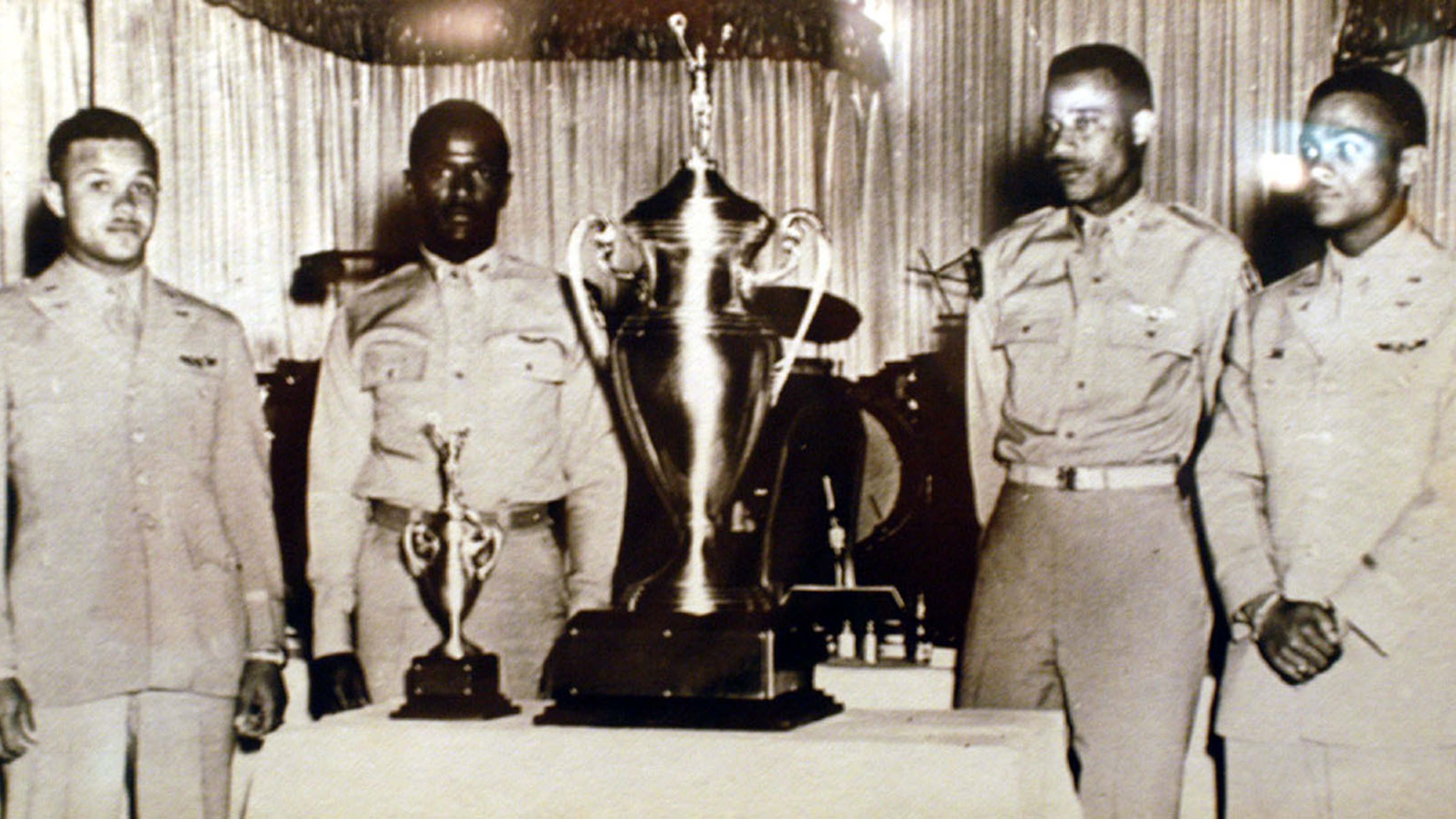 Lt. Col. Harry Stewart, Jr. was one of four pilots from the 332nd Fighter Group who won the first ever 'Top Gun' Weapons contest trophy.