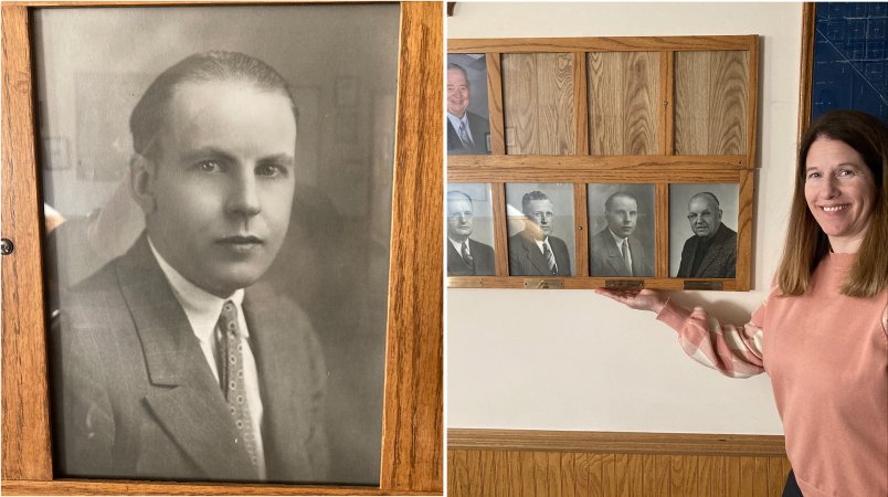 Dana Klabenes, City Clerk & Treasurer of Neligh, Nebraska, points to Fred Benning, who served as the town's mayor from 1948 to 1952 and who will now be namesake for one of the Army's largest most storied bases, Fort Benning, Georgia.