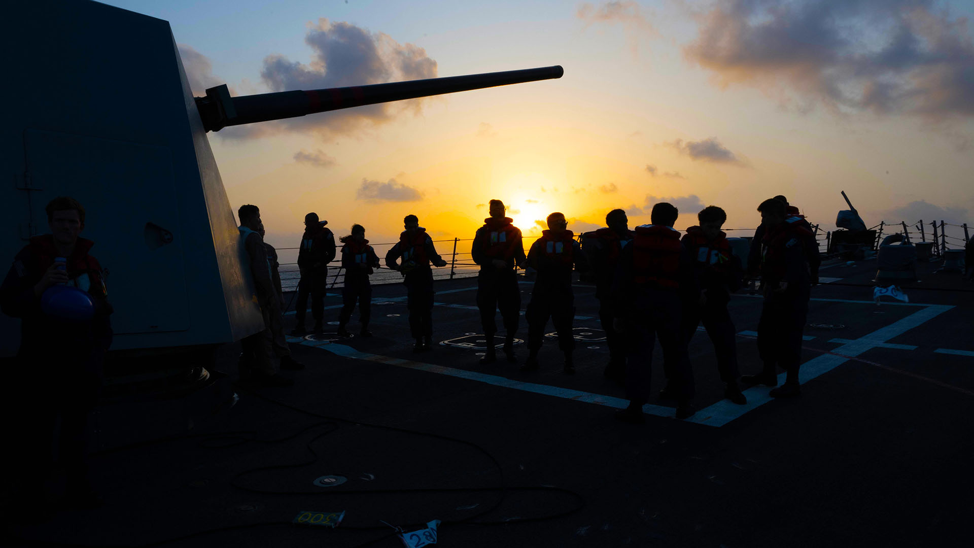 231221-N-CK669-1045 RED SEA (Dec. 21, 2023) Sailors assigned to the Arleigh Burk-class guided-missile destroyer USS Mason (DDG 87) holds a phone and distance line during a replenishment-at-sea with the Henry J. Kaiser-class fleet replenishment oiler USNS Kanawha (T-AO 196) in the Red Sea while Mason operates in support of Operation Prosperity Guardian (OPG), Dec. 21. Led by Combined Task Force 153 of Combined Maritime Forces, OPG represents a focused, international effort to address maritime security challenges in the southern Red Sea and the Gulf of Aden, with the goal of ensuring freedom of navigation for all countries and bolstering regional security. More than 20 countries are taking part in the operation. (U.S. Navy photo by Mass Communication Specialist 1st Class Chris Krucke)