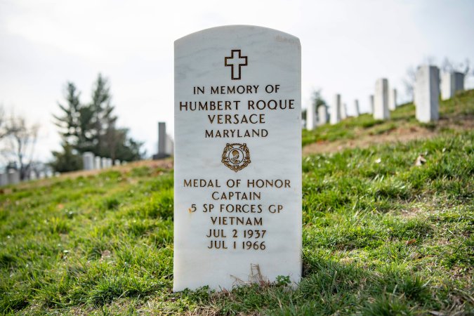 Memorial marker of U.S. Army Capt. Humbert Versace, Medal of Honor recipient, in Section 13 of Arlington National Cemetery, Arlington, Virginia, Feb. 20, 2020. (U.S. Army photo by Elizabeth Fraser / Arlington National Cemetery / released)