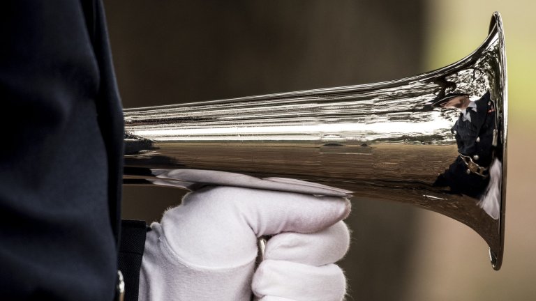 A new Honor Guard Airman grips the bugle prior to unit’s graduation ceremony at Eglin Air Force Base, Fla., March 1. Approximately 12 new Airmen graduated from the 120-plus-hour course. The graduation performance includes flag detail, rifle volley, pall bearers and bugler for friends, family and unit commanders. (U.S. Air Force photo/Samuel King Jr.)