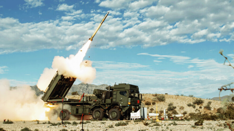 A GMARS systems fires a GMLRS at White Sands Missile Range on August 4th, 2025.