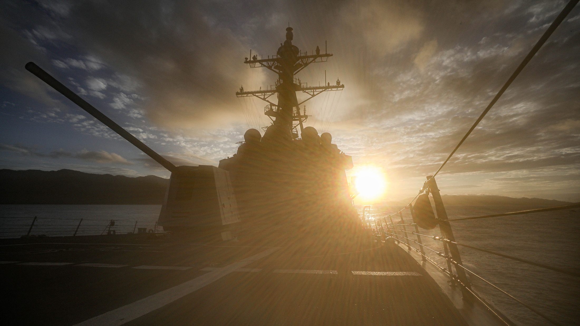 SAGEWIN STRAIT (Sept. 5, 2024) – The Arleigh Burke-class guided-missile destroyer USS Dewey (DDG 105) transits the Sagewin Strait, Sept. 5, 2024. Dewey is forward-deployed and assigned to Destroyer Squadron (DESRON) 15, the Navy’s largest DESRON and the U.S. 7th Fleet’s principal surface force. (U.S. Navy photo by Mass Communication Specialist 1st Class Greg Johnson)