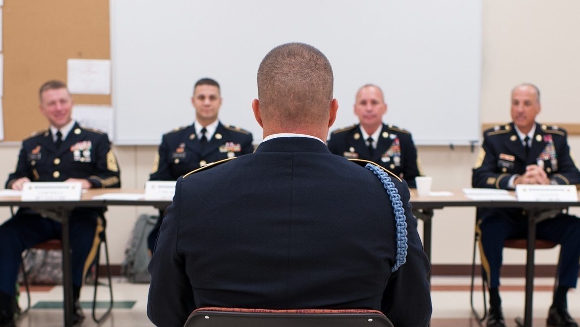 The promotion board process can be one of the most stressful tasks Soldiers undergo during their military service. By understanding what the board is evaluating, and with some basic preparation, Soldiers can shine during one of the most important events of their career. (U.S. Army photo by Timothy Hale/Released)