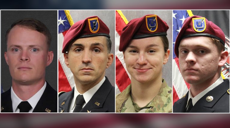 Chief Warrant Officer Three Andrew Cully, 35, of Sparta, Missouri, Chief Warrant Officer Three Andrew Kraus, 39, of Sanibel, Florida, Sgt. Donavon Scott, 25, from Tacoma, Washington and Sgt. Jadalyn Good, 23, from Mount Vernon, Washington.