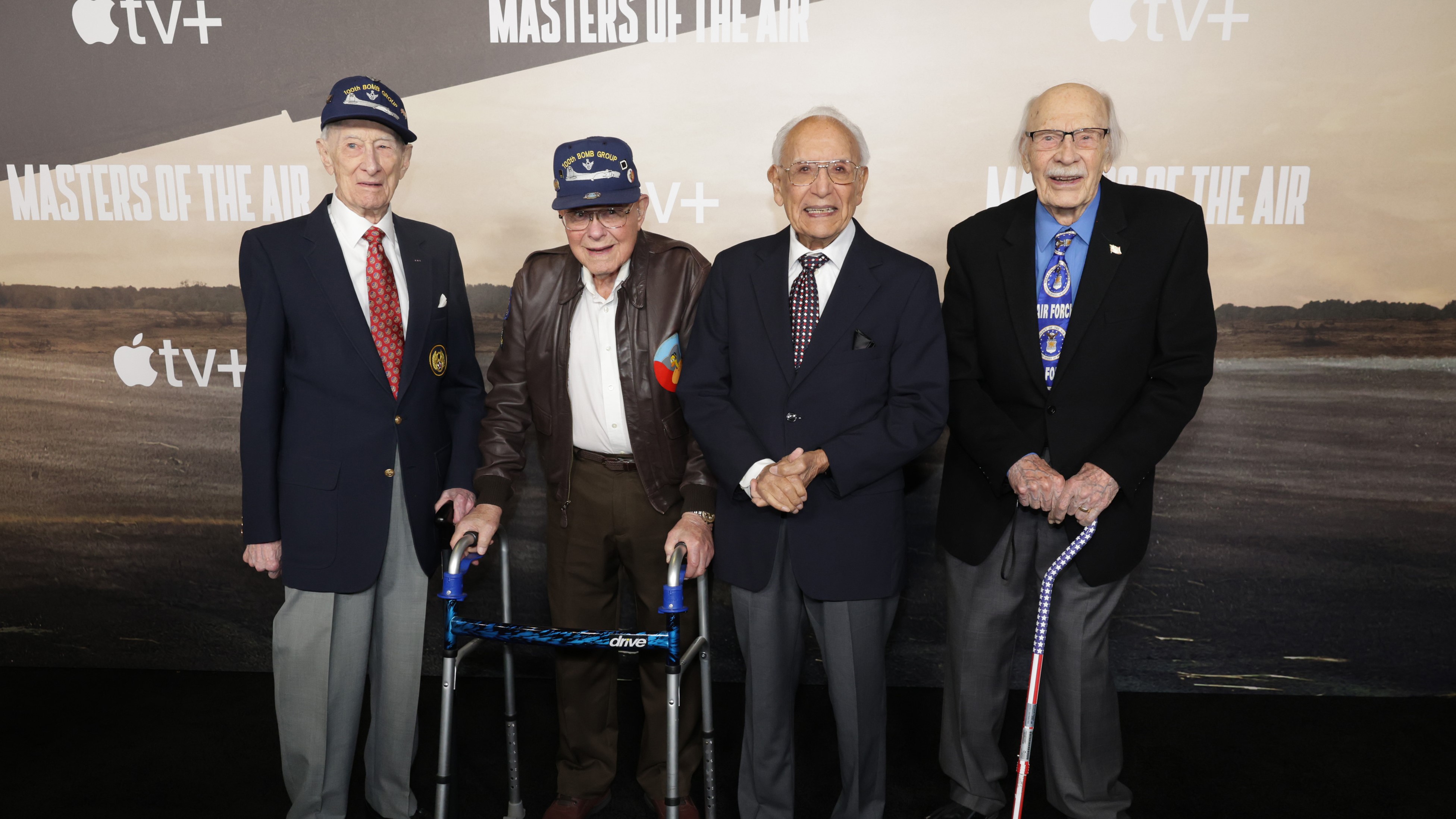 LOS ANGELES, CALIFORNIA - JANUARY 10: (L-R) John Luckadoo, Robert Wolff, Henry Cervantes and James Rasmussen attend the premiere of the Apple TV+ “Masters of the Air” at the Regency Village Theatre on January 10, 2024 in Los Angeles, California. “Masters of the Air” will make its global debut on Apple TV+ on Friday, January 26, 2024. (Photo by Eric Charbonneau/Getty Images for Apple TV+)