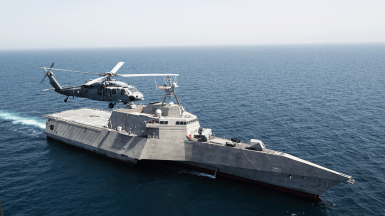 The USS Canberra sails in the CENTCOM area of operations.