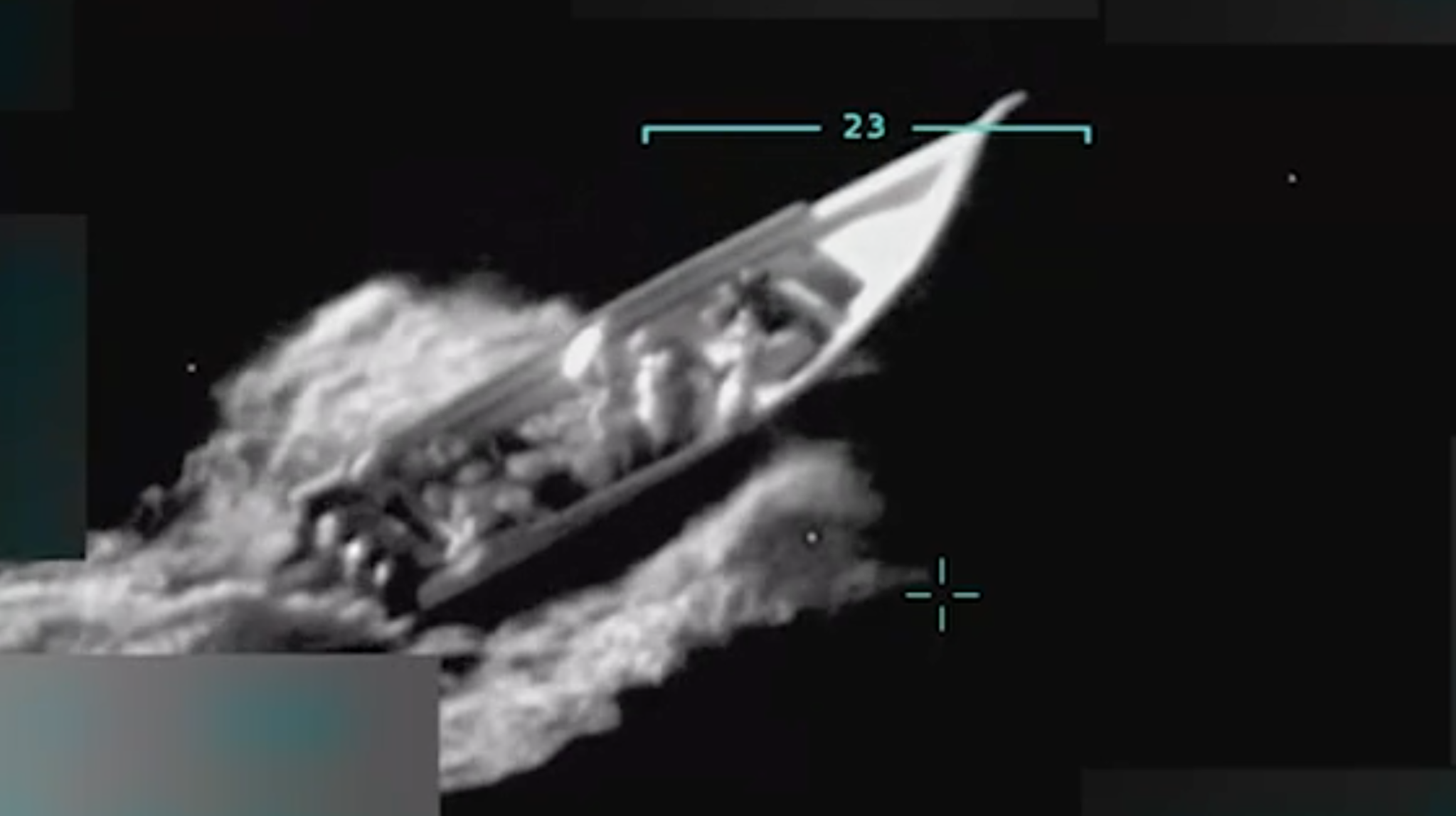 A video still released by the White House of a boat U.S. officials say was carrying a drug shipment from Venezuela bound for the U.S. The video included an airstrike that appeared to destroy the vessel and kill those on it.