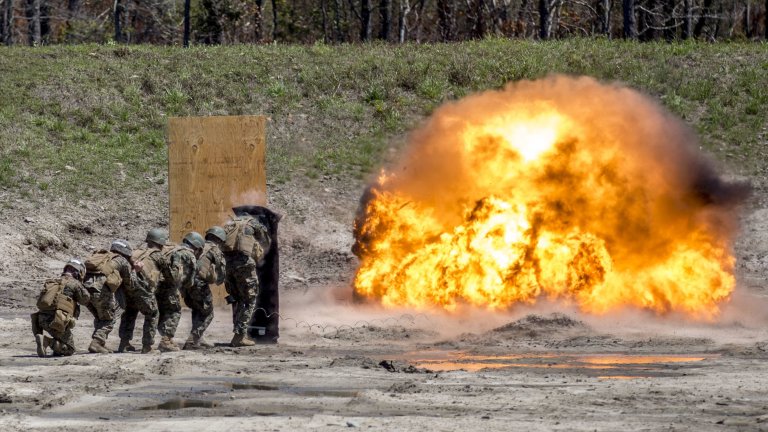 Marines detonate C4 plastic explosives at the ETA-7 Engineer Demolition Training Range on Marine Corps Base Camp Lejeune, N.C. on April 17, 2018.