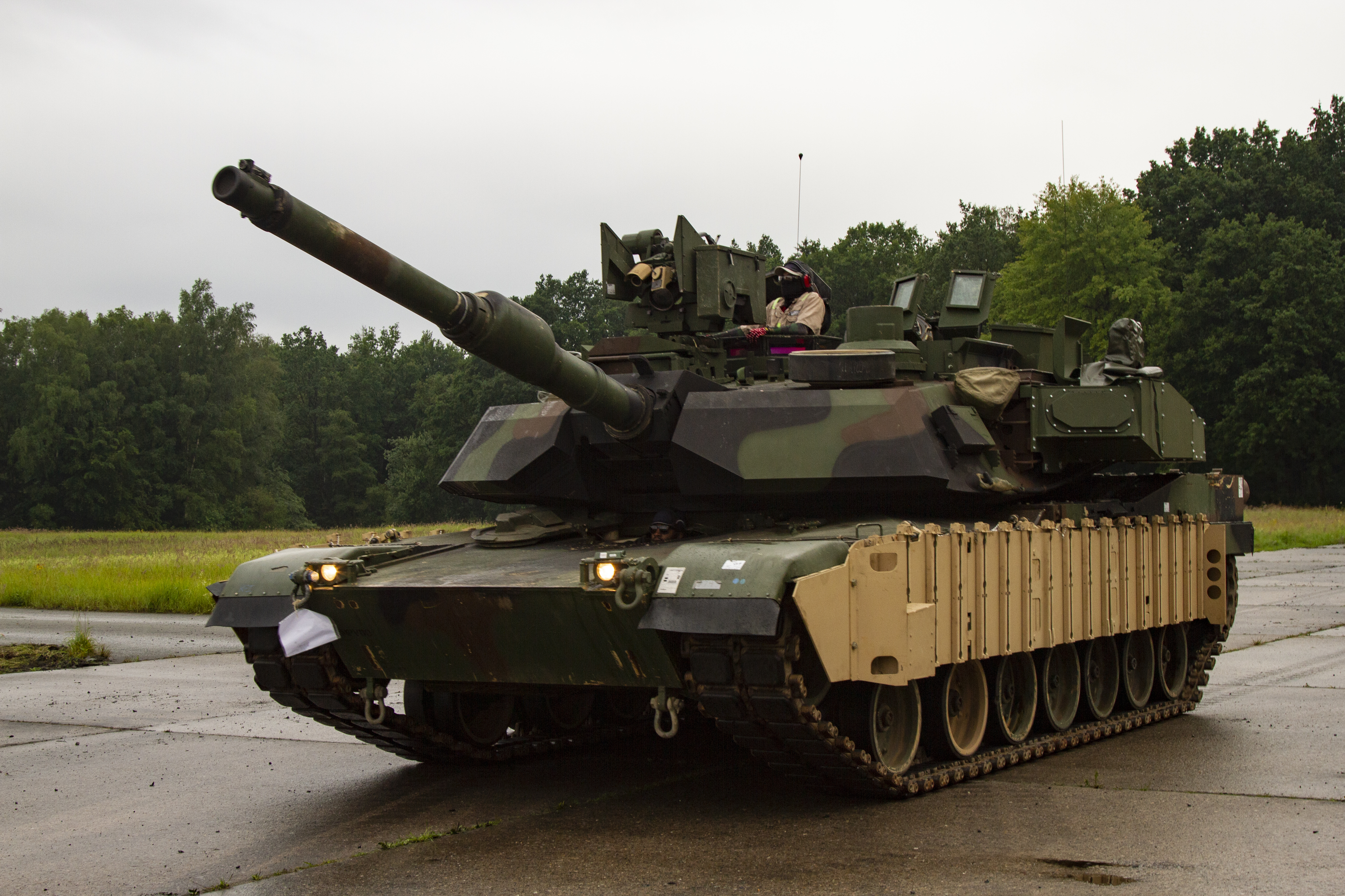 An M1 Abrams outfitted the Trophy Active Protection System.