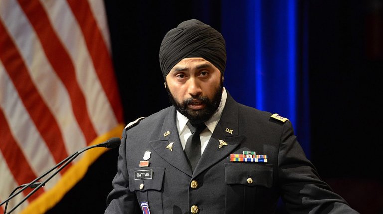 Army Maj. Kamal Kalsi speaks at a celebration of the Sikh new year, Vaisakhi, in the Pentagon, Arlington, Va., May 1, 2015. The central theme of the event was seva, or selfless service.