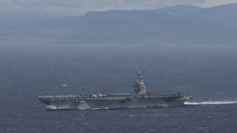 The USS Gerald R. Ford sails towards the Caribbean.