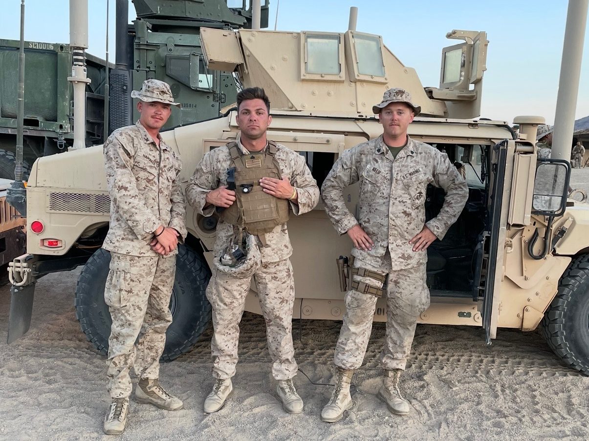 Reed (right) with fellow Marines during a training exercise at Twentynine Palms, California, in 2021.