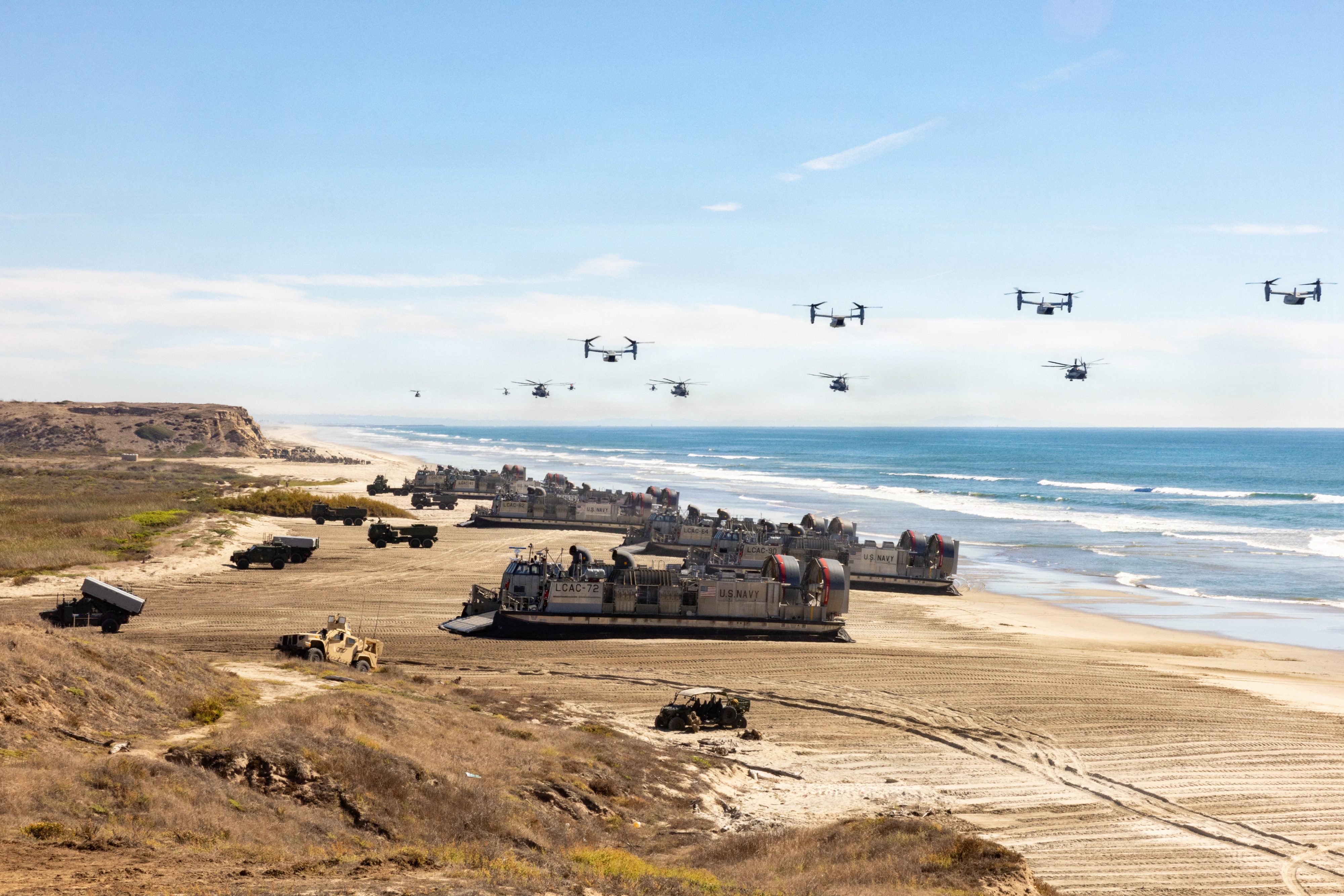 The Navy and Marine Corps conduct a demonstration of amphibious operations.
