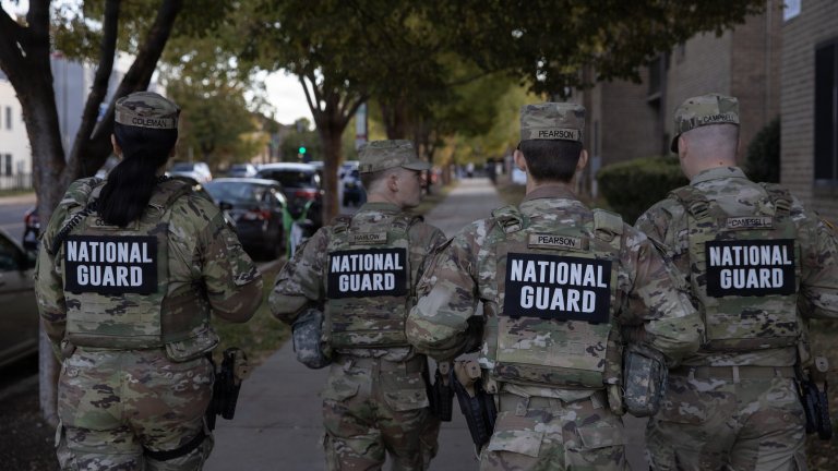 U.S. Soldiers with the 128th Military Police Company, Alabama National Guard, begin their patrol in Washington, D.C., Oct. 31, 2025. About 2,400 National Guard members support the D.C. Safe and Beautiful mission, assisting the Metropolitan Police Department in maintaining public safety for residents, commuters and visitors throughout the District. (U.S. Army National Guard photo by Spc. Paris Hayes)
