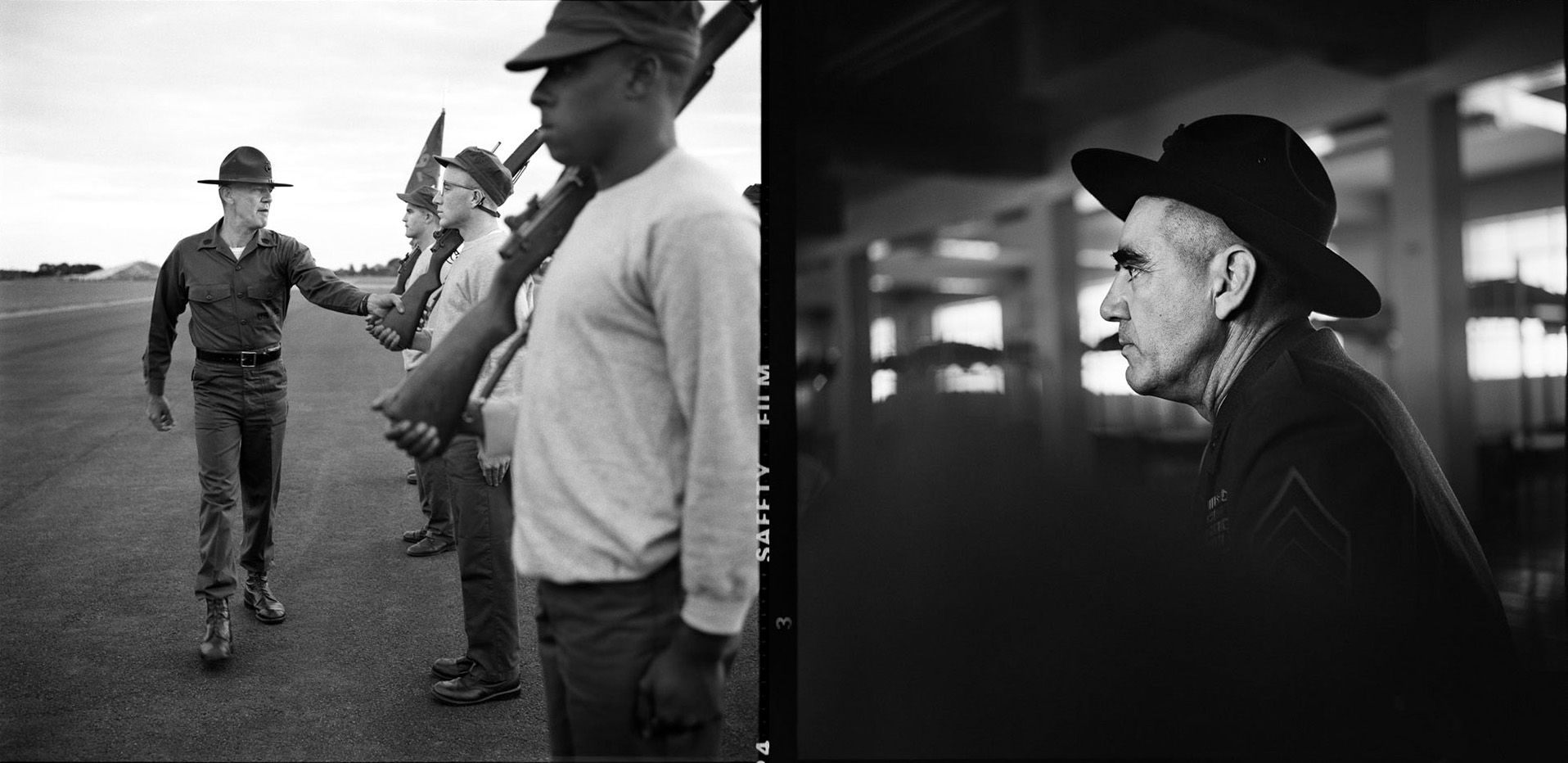 Actor and retired Marine R. Lee Ermey in Full Metal Jacket, in behind-the-scenes photographs captured by Matthew Modine, who played Private Joker.