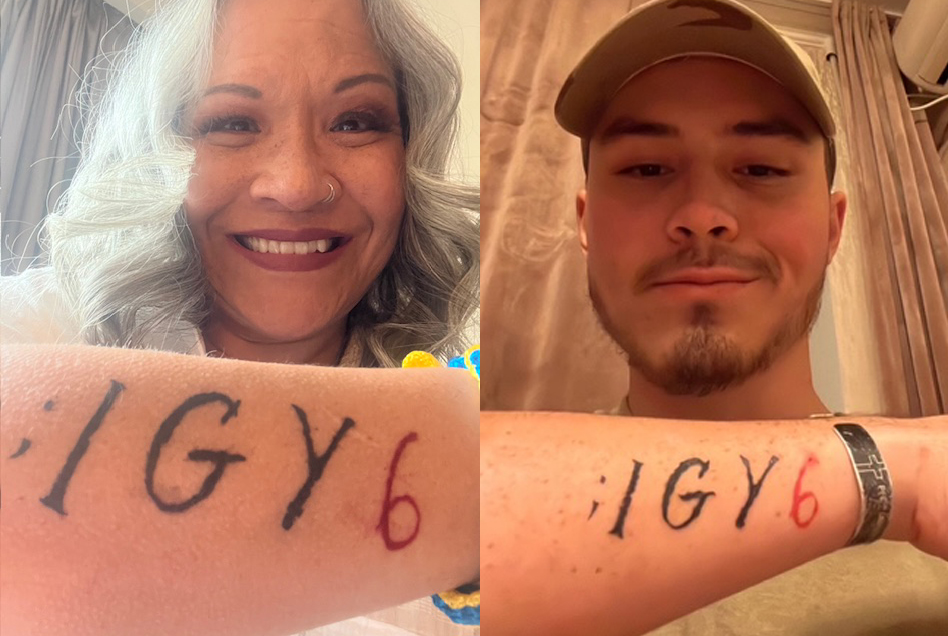 Ethan Hertweck died in Ukraine following his discharge from the Marines. His mother, Leslie Taylor Hertweck, got a matching "I Got Your Six" tattoo.