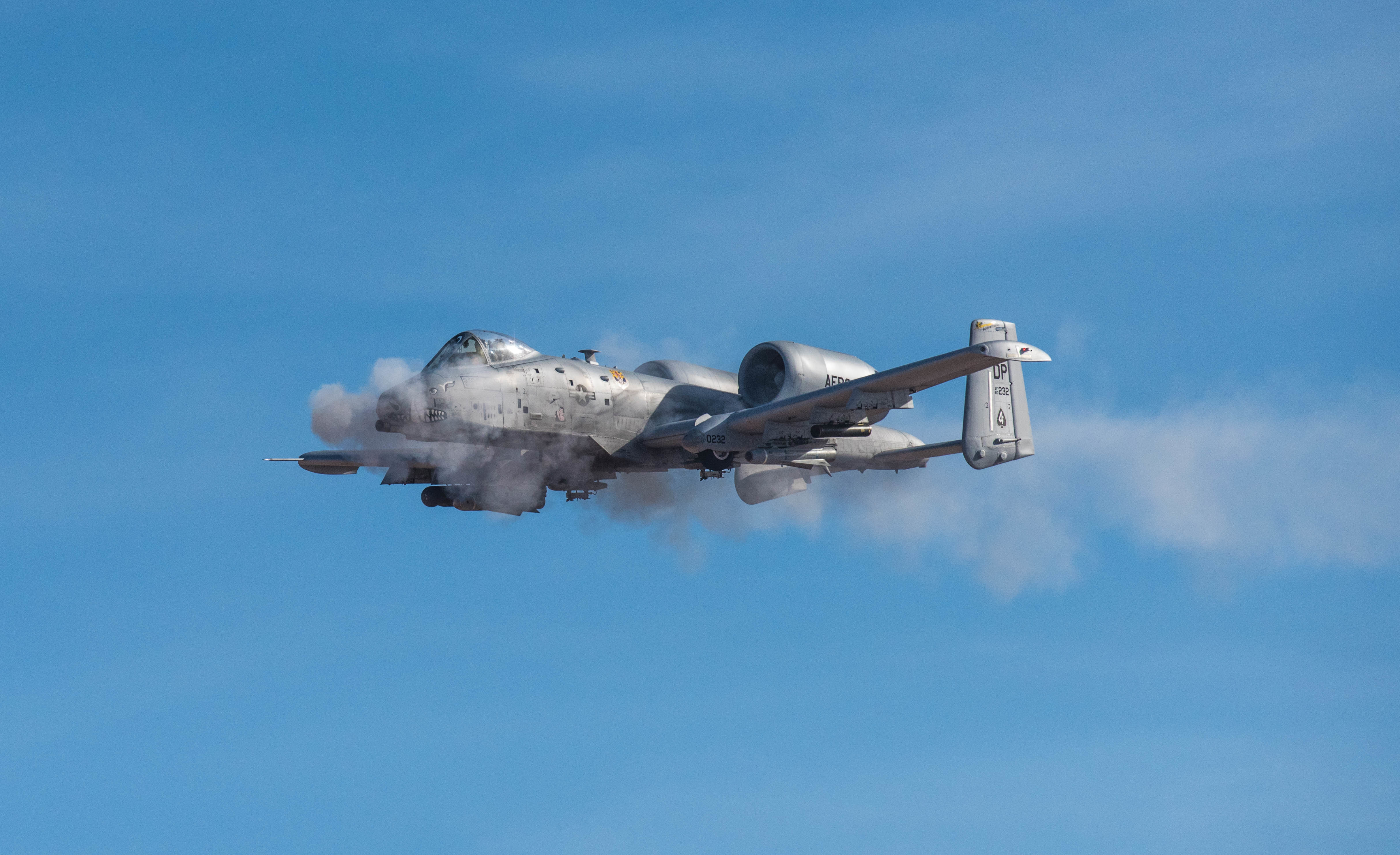 An A-10 Thunderbolt II fires it’s GAU-8 Avenger 30 mm cannon over the Barry M. Goldwater Range in Gila Bend, Ariz., Feb. 1, 2018. The A-10 is capable of firing 3,900 rounds per minute to defeat a wide variety of enemy targets. (U.S. Air Force photo/Airman 1st Class Caleb Worpel)