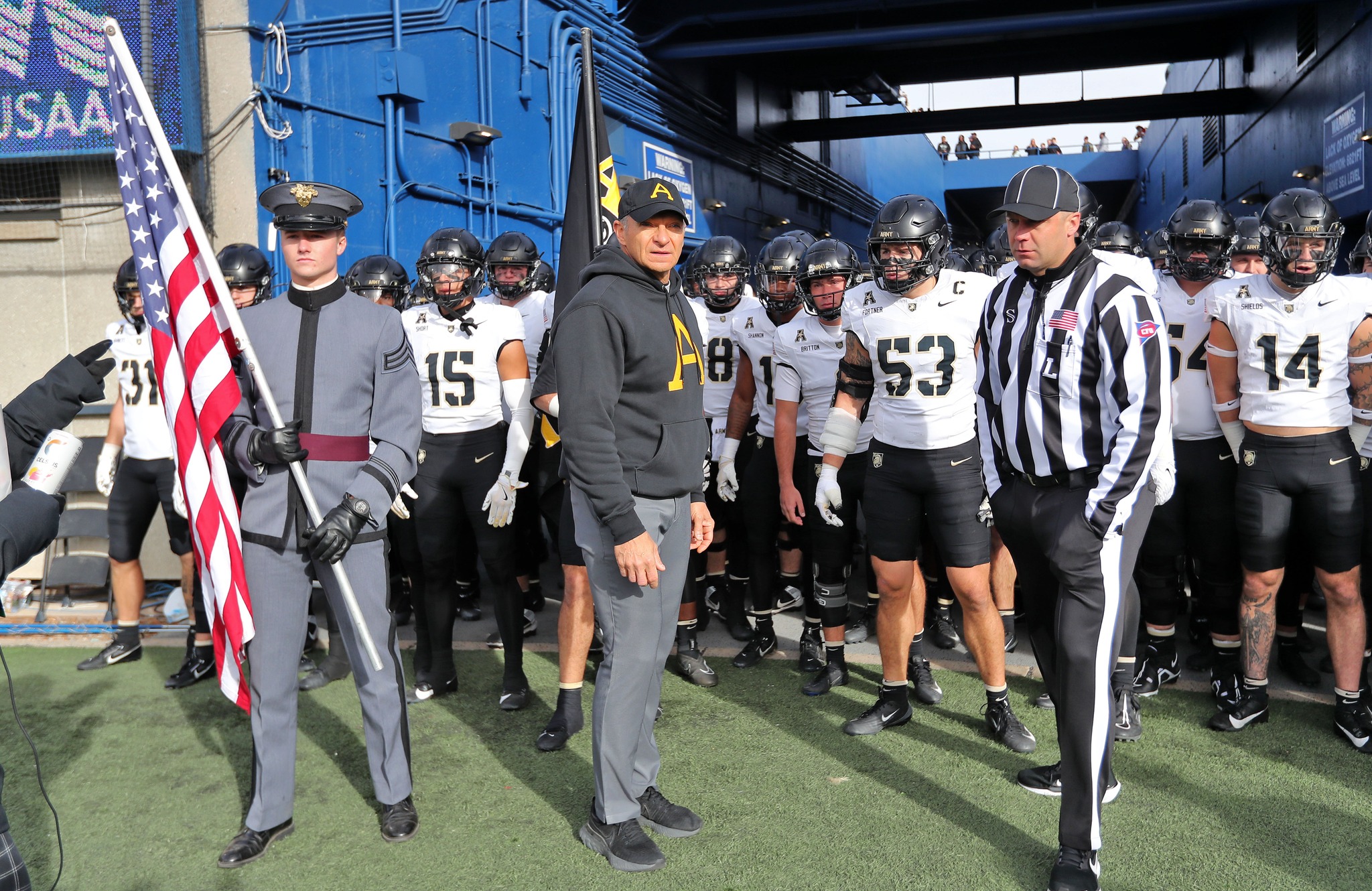 November 1, 2025: Army football takes on the Air Force Falcons during the first half at Falcon Stadium at the U.S. Air Force Academy in Colorado Springs, Colorado. Photo: Danny Wild/Army football