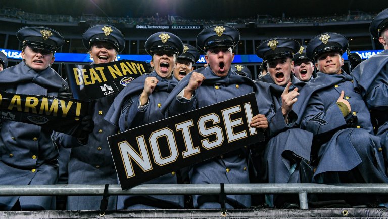 Cadets from the United States Military Academy at West Point cheer on the Army football team at the 124th Army Navy Game at Gillette Stadium in Foxborough, MA., Dec. 9, 2023. (U.S. Army photo by Sgt. David Resnick)