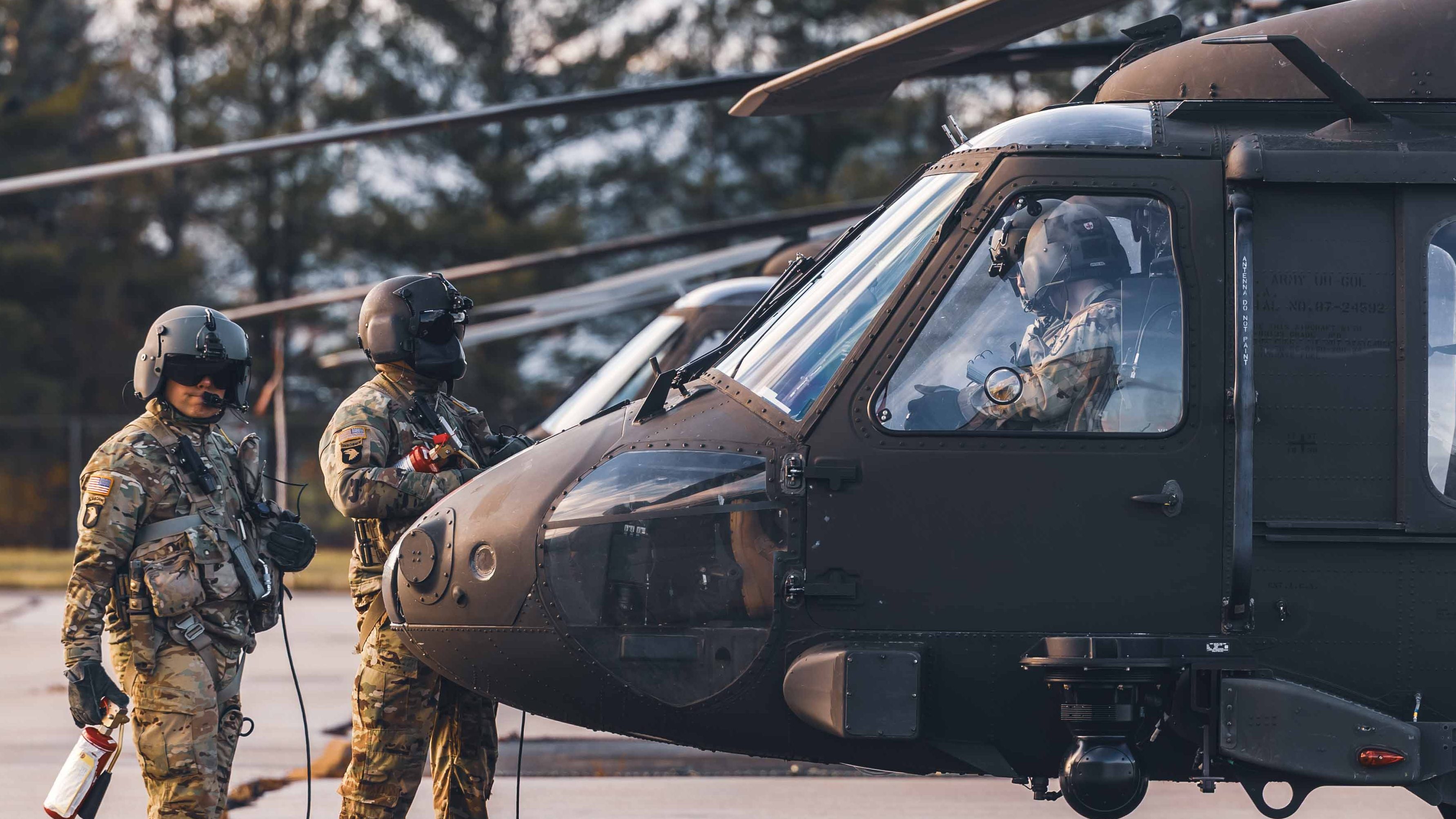 UH-60 Blackhawk Pilots and Crew Chiefs of the 126th Aviation Regiment, Maine Army National Guard, conduct training flights and tasks during November Annual Training in Bangor, Maine. The 126th Aviation Regiment is the only MEDEVAC support unit in the state and helps organizations from the Warden Service to The National Park Service with search and rescue operations. (U.S. Army Photo By W1 Patrik Orcutt)