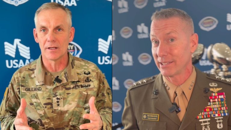 Lt. Gen. Steve Gilland (left) and Lt. Gen. Michael Borgschulte at the Army-Navy game.