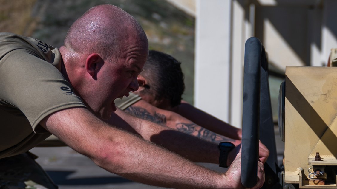 Task Force Pattern Space Force fitness contest: Sandbag tossing and satellite tracking