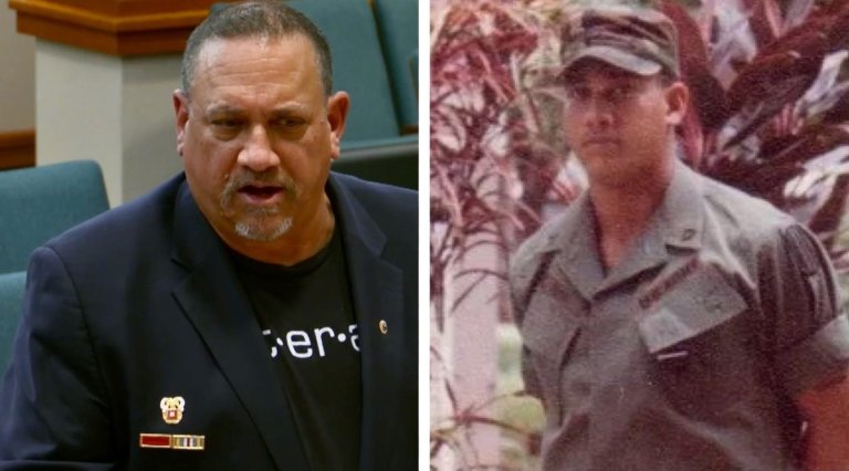 Steven Price testifies at the Texas House of Representatives this year, and a photo from his time stationed in Panama in the early 1980s.