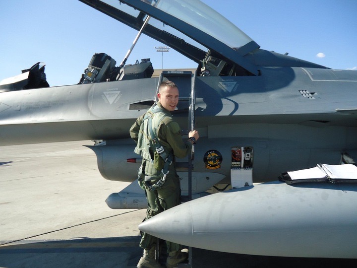 Chris Jachimiec takes an F-16 incentive flight as an E-6 technical sergeant after being named Air Force Warfare Center NCO of the year during his assignment to the 99th Communications Squadron at Nellis Air Force Base, Nevada.